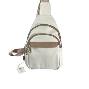 Bostanten White Faux Leather Sling Backpack Crossbody Bag w/Adjustable Strap NEW